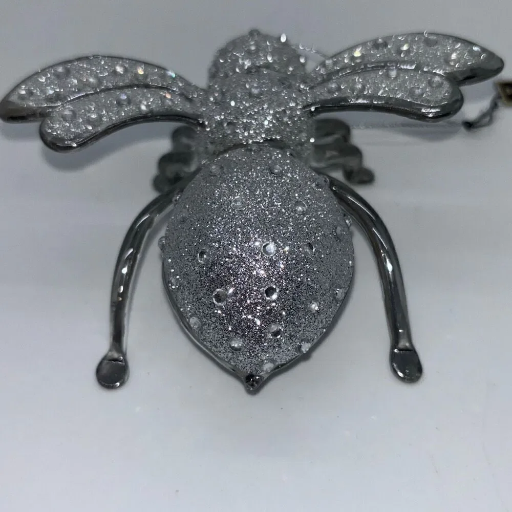 New in box Joan Rivers blown glass bee ornament silver XXV 2015